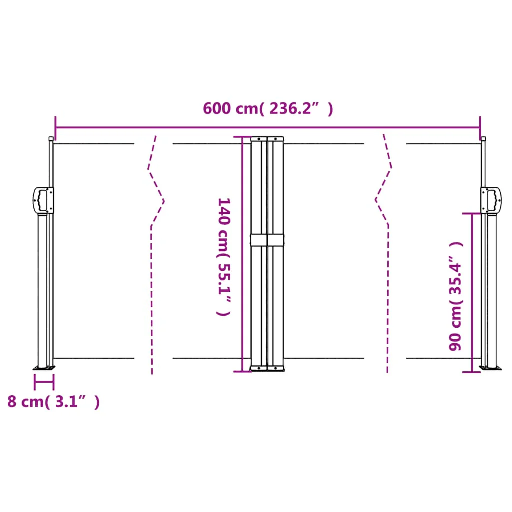 sammenrullelig sidemarkise 140x600 cm sort - Image 9