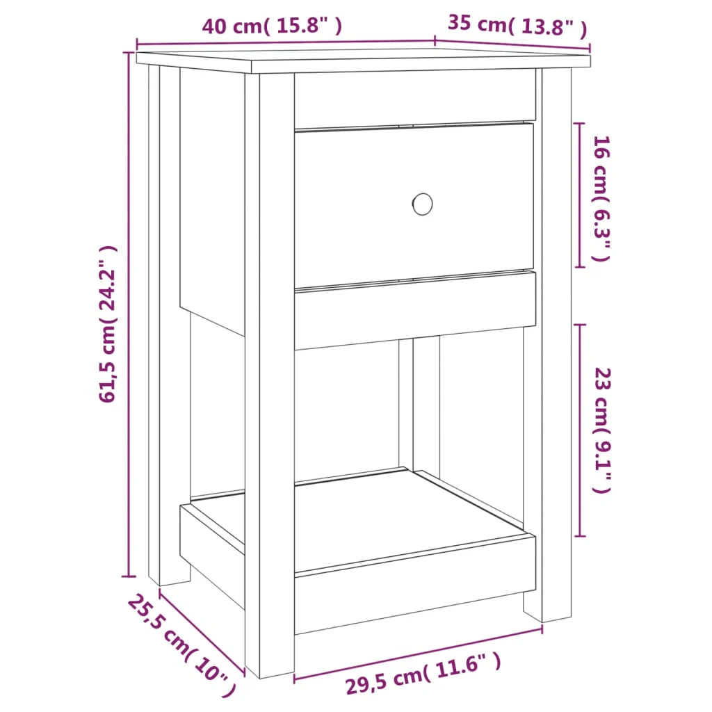 sengebord 40x35x61,5 cm massivt fyrretræ gyldenbrun - Image 8