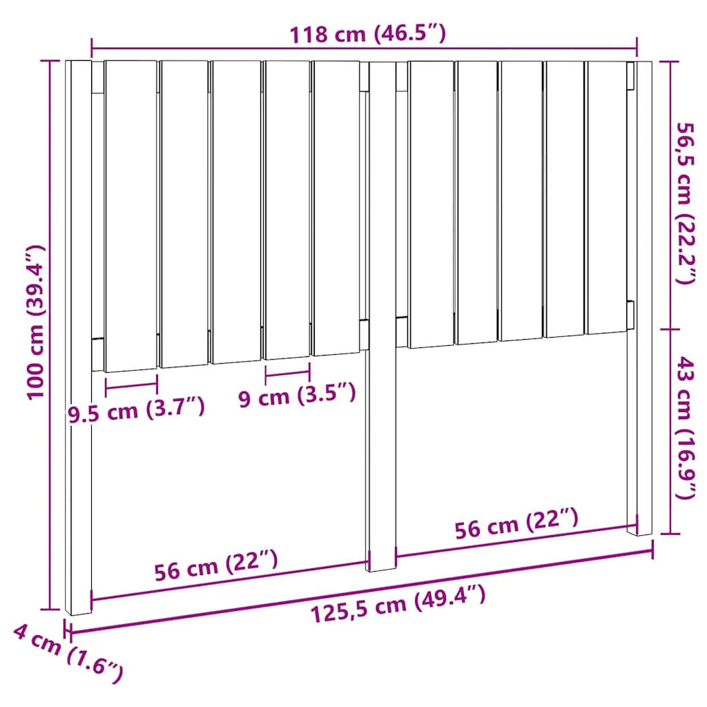 sengegærde 125,5x4x100 cm massivt fyrretræ sort - Image 6