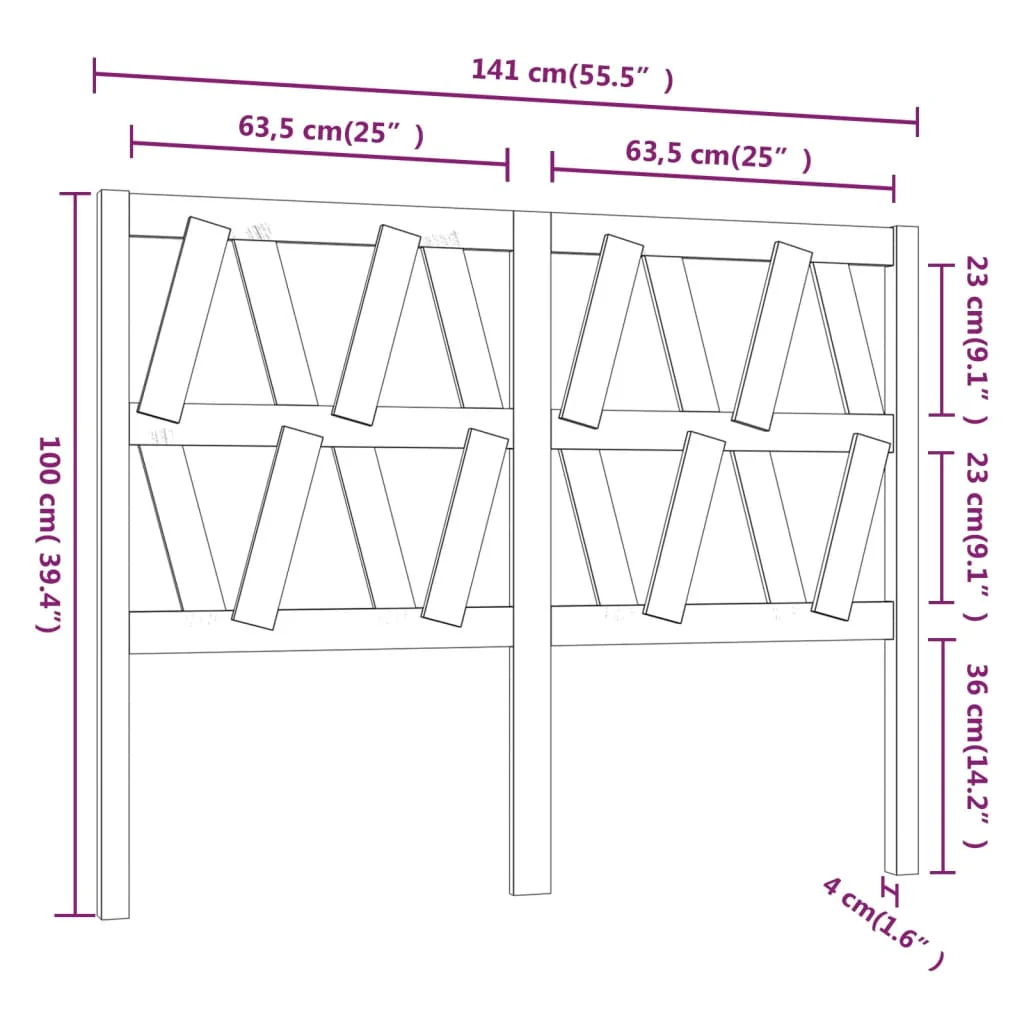 sengegærde 141x4x100 cm massivt fyrretræ - Image 6