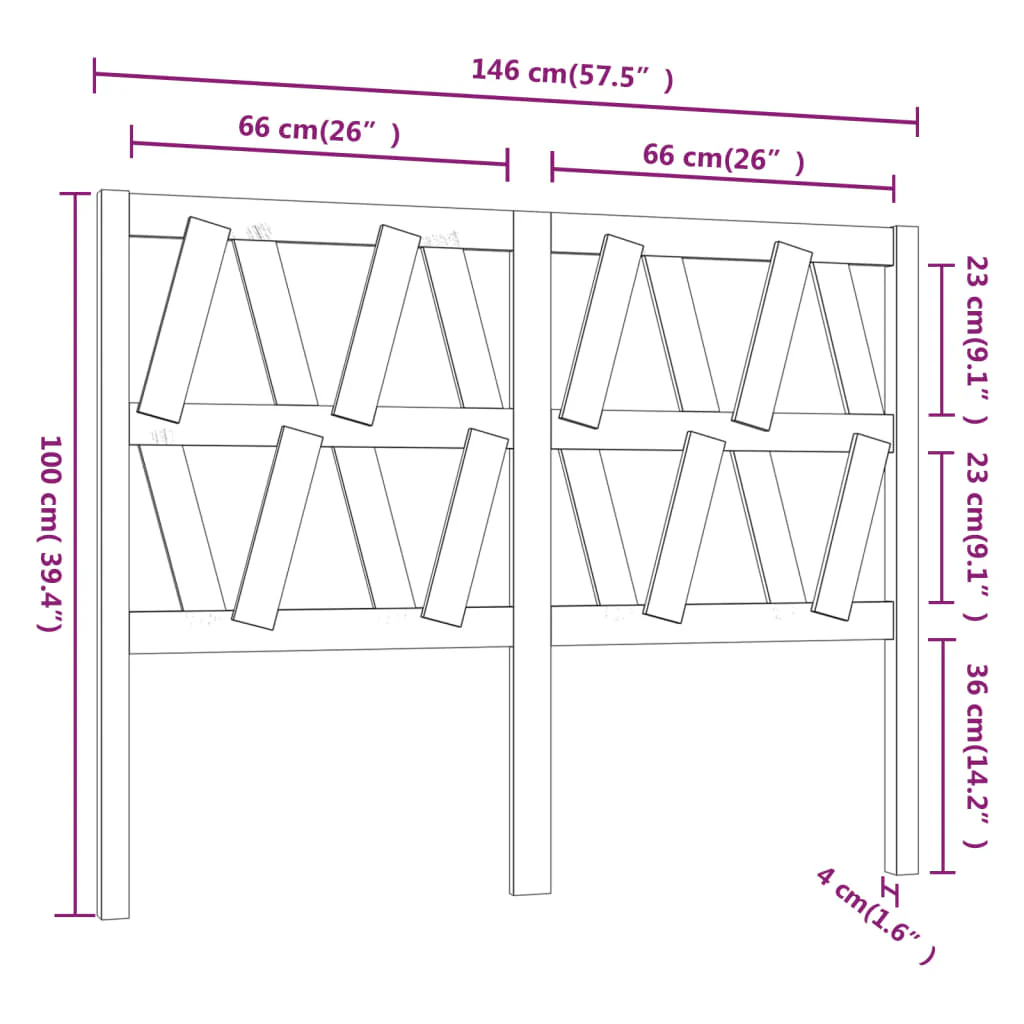 sengegærde 146x4x100 cm massivt fyrretræ - Image 6