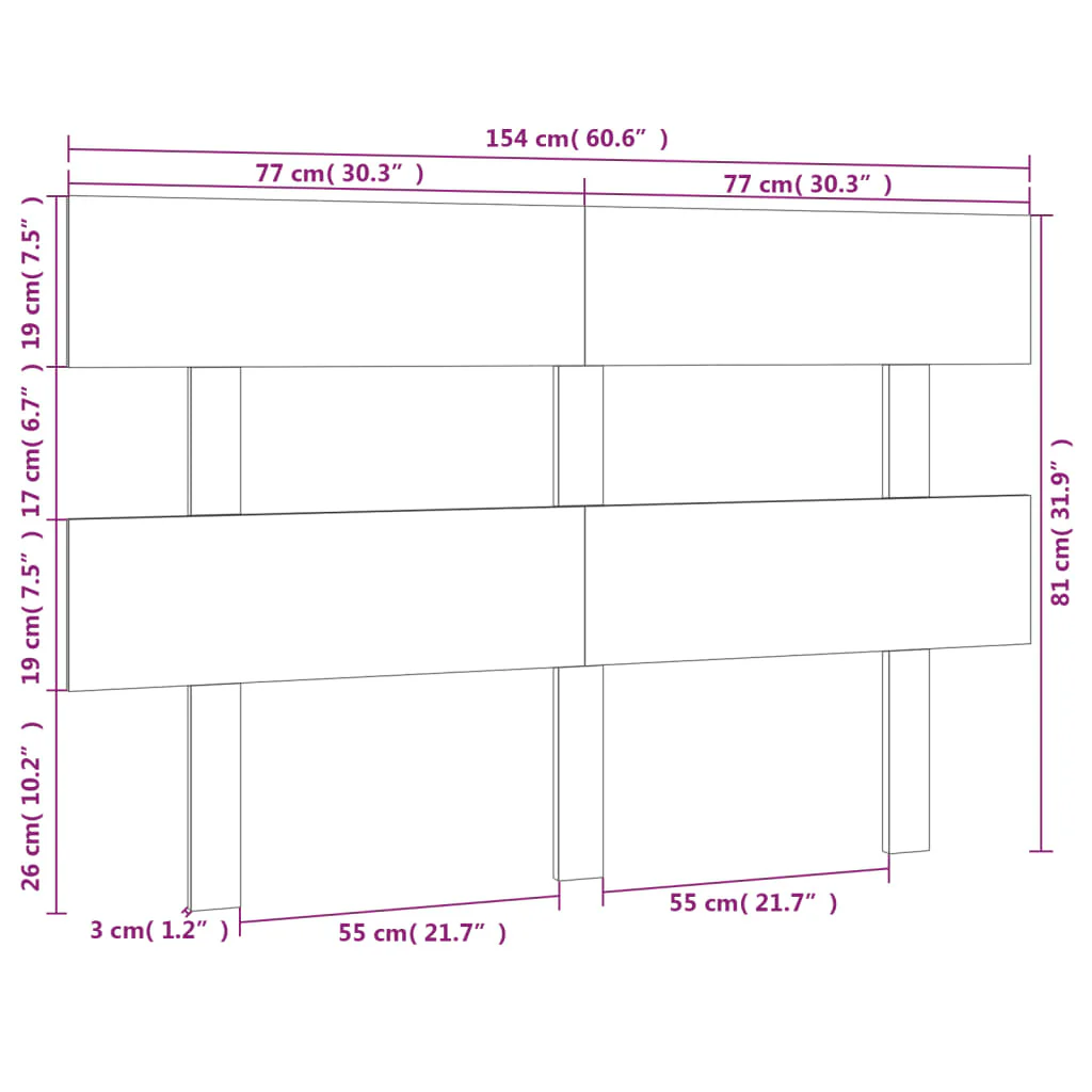 sengegærde 154x3x81 cm massivt fyrretræ grå - Image 6