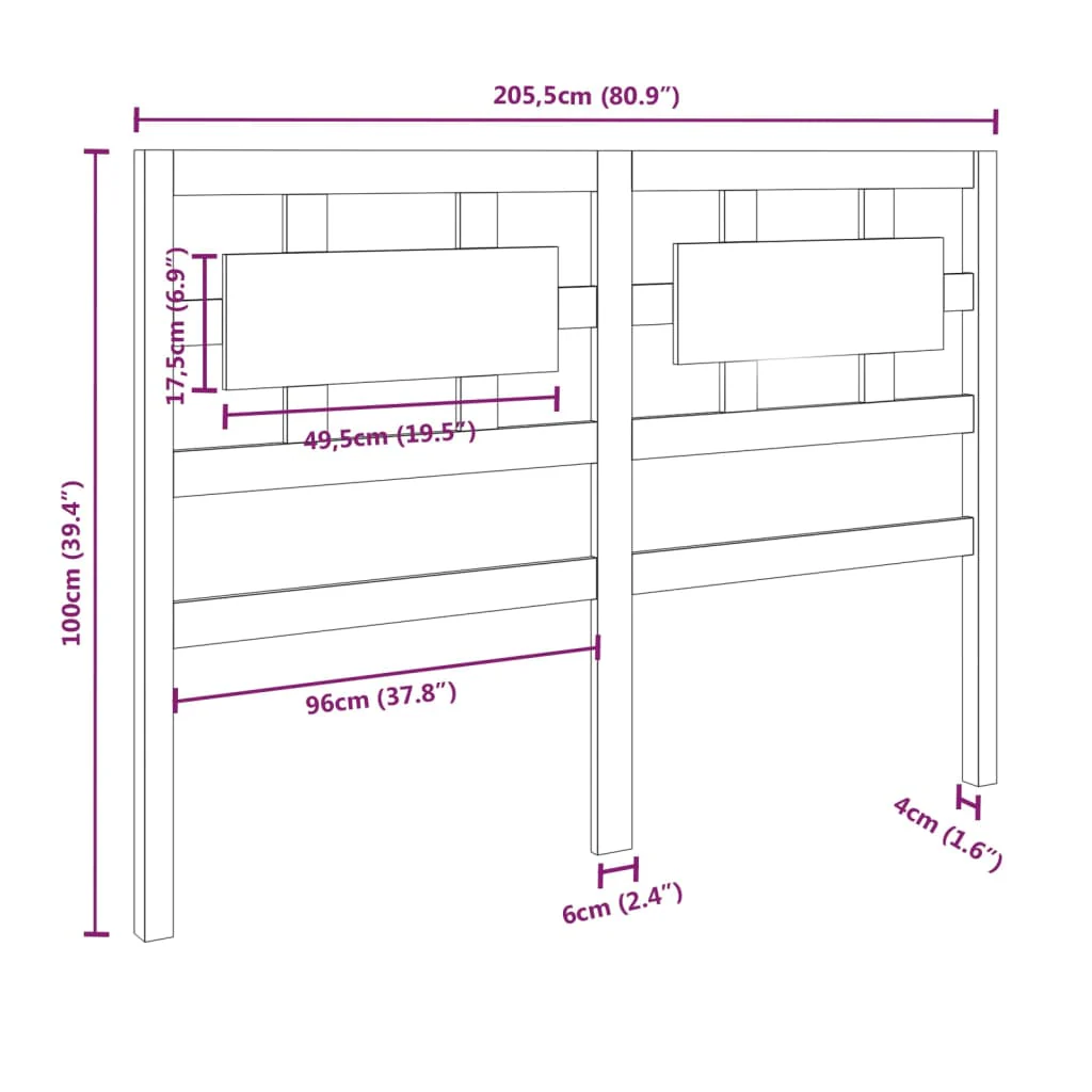 sengegærde 205,5x4x100 cm massivt fyrretræ sort - Image 6