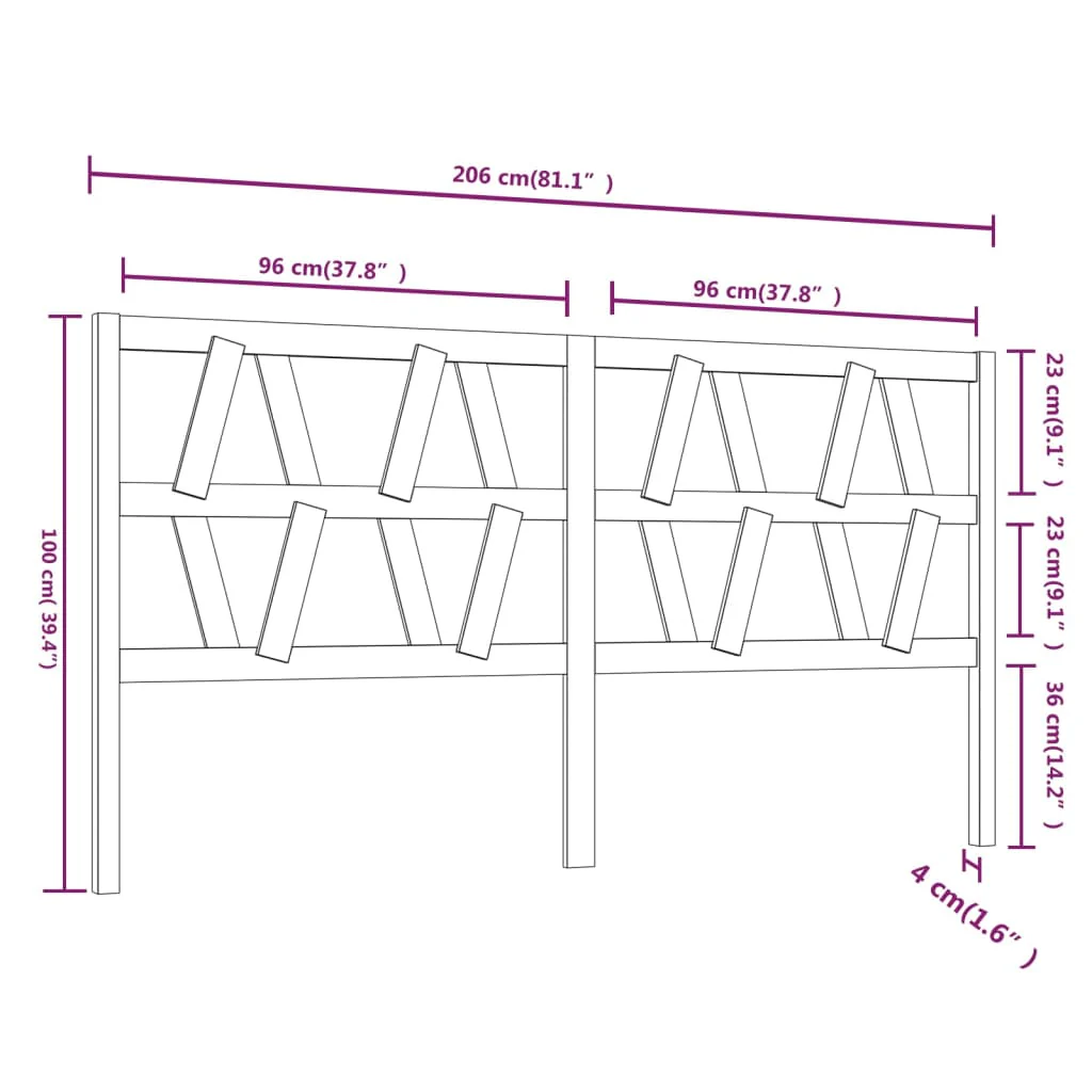 sengegærde 206x4x100 cm massivt fyrretræ grå - Image 6