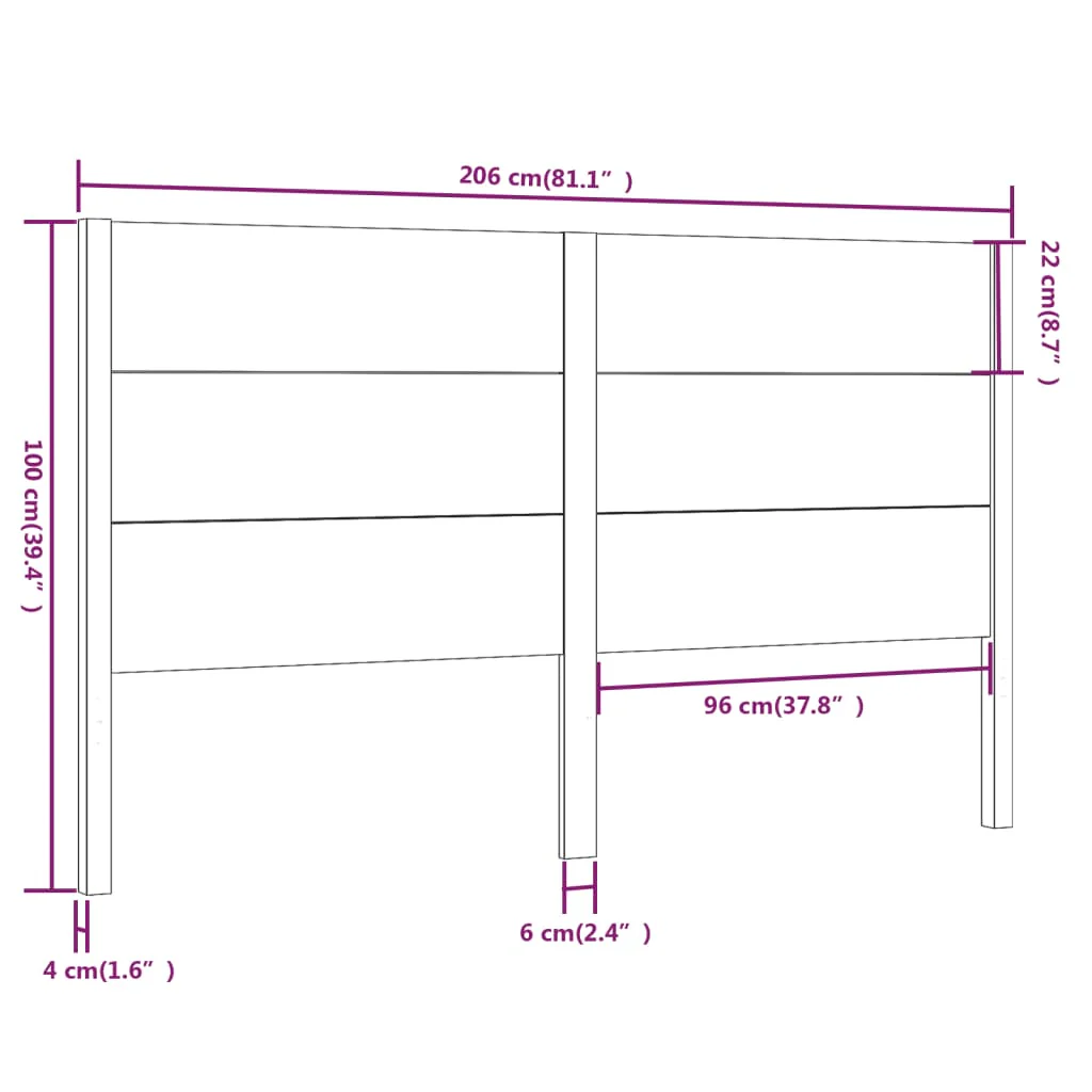 sengegærde 206x4x100 cm massivt fyrretræ sort - Image 6