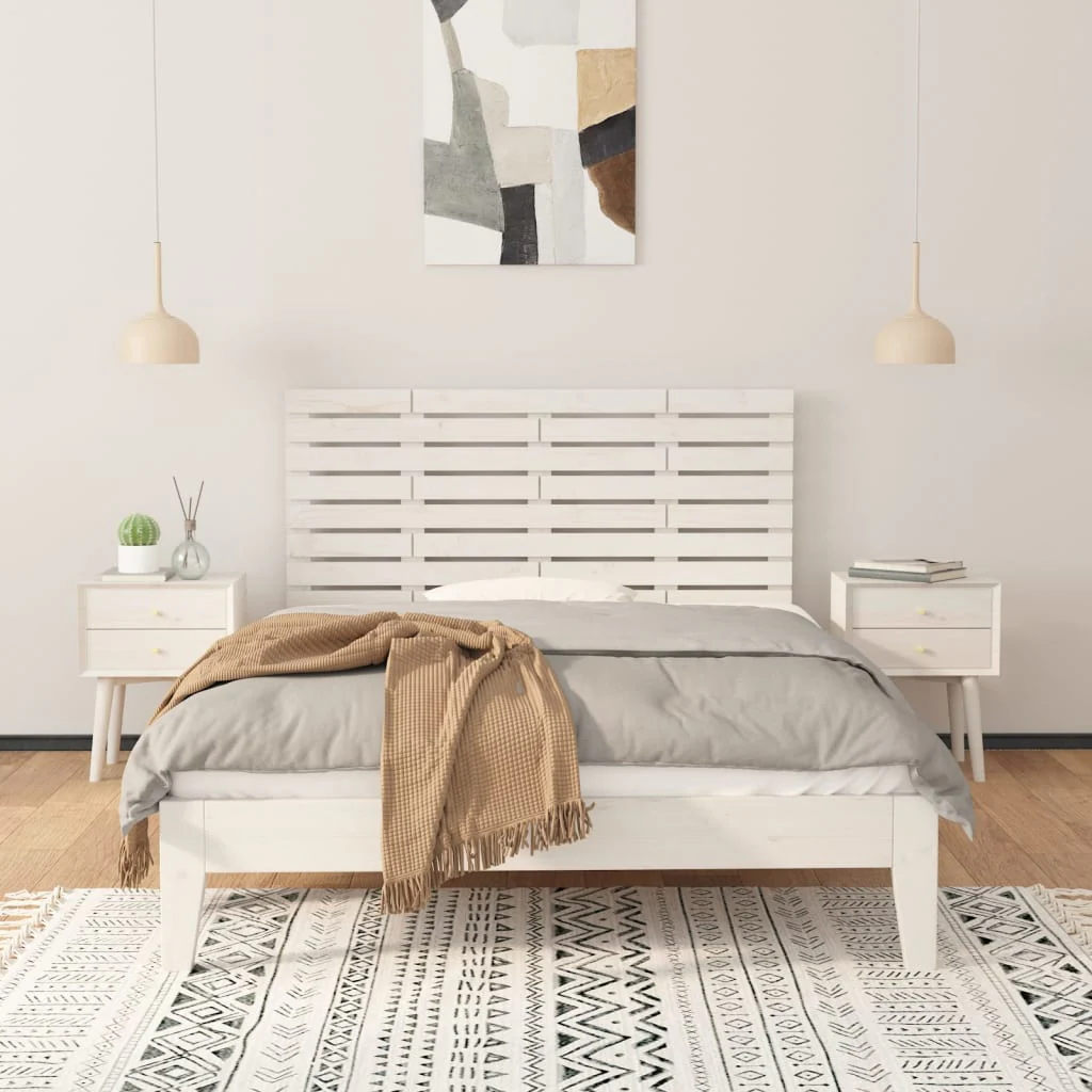 sengegavl 126x3x63 cm massivt fyrretræ hvid - Image 3