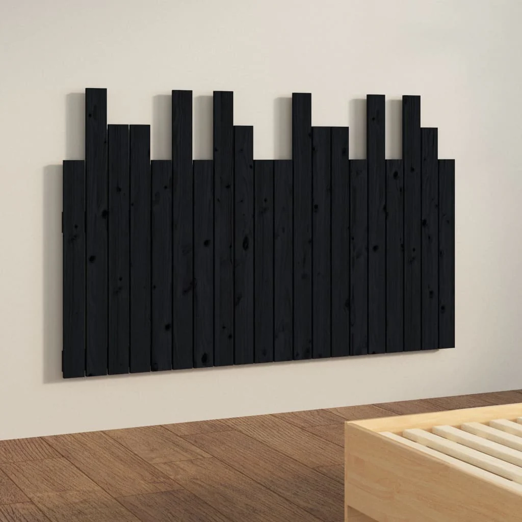 sengegavl 127,5x3x80 cm massivt fyrretræ sort - Image 4