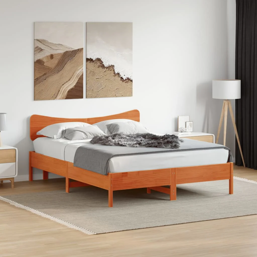 sengegavl 150 cm massivt fyrretræ gyldenbrun - Image 3