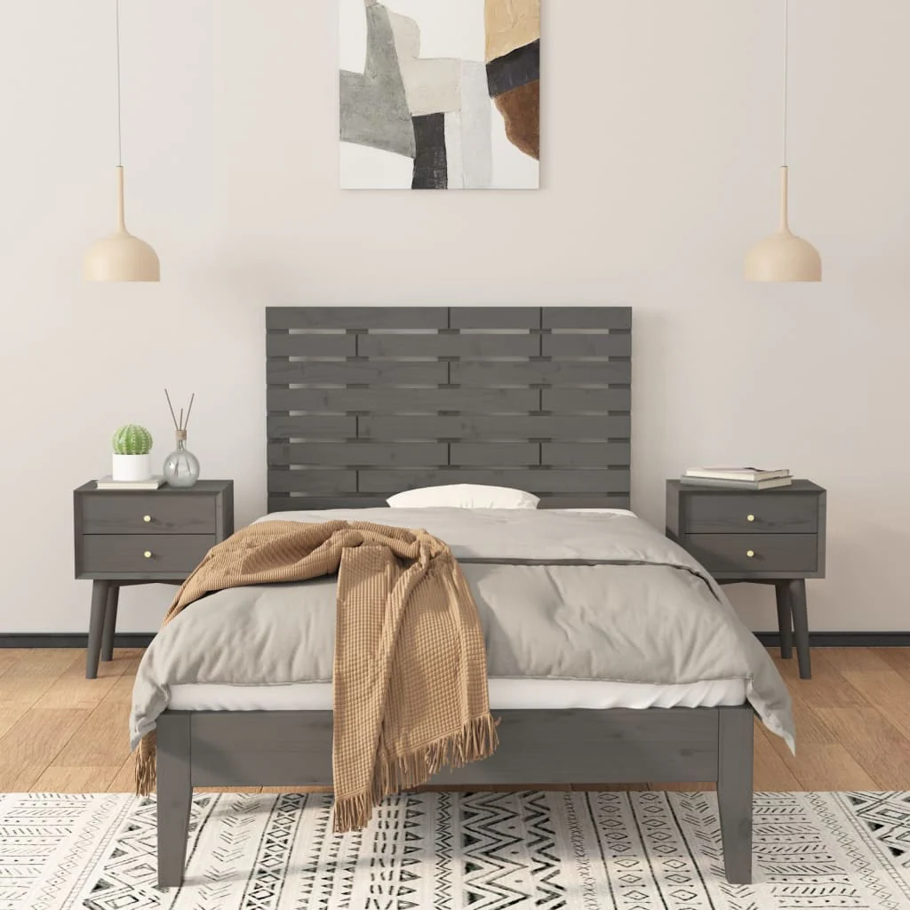sengegavl 96x3x63 cm massivt fyrretræ grå - Image 3