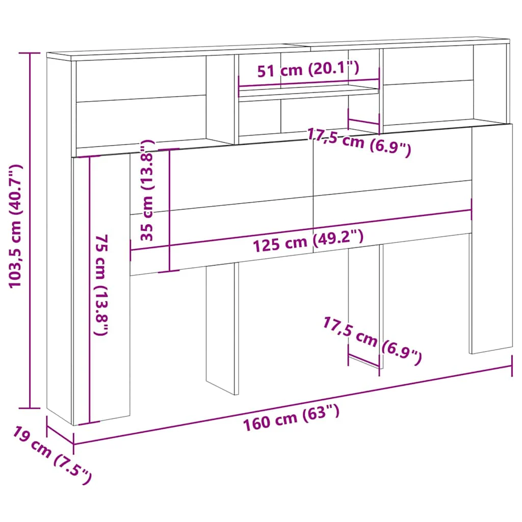 sengegavl m. opbevaring 160x19x103,5 cm konstrueret træ antikt - Image 8