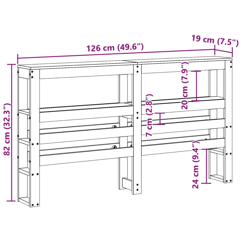 sengegavl med hylder 120 cm massivt fyrretræ - Image 8