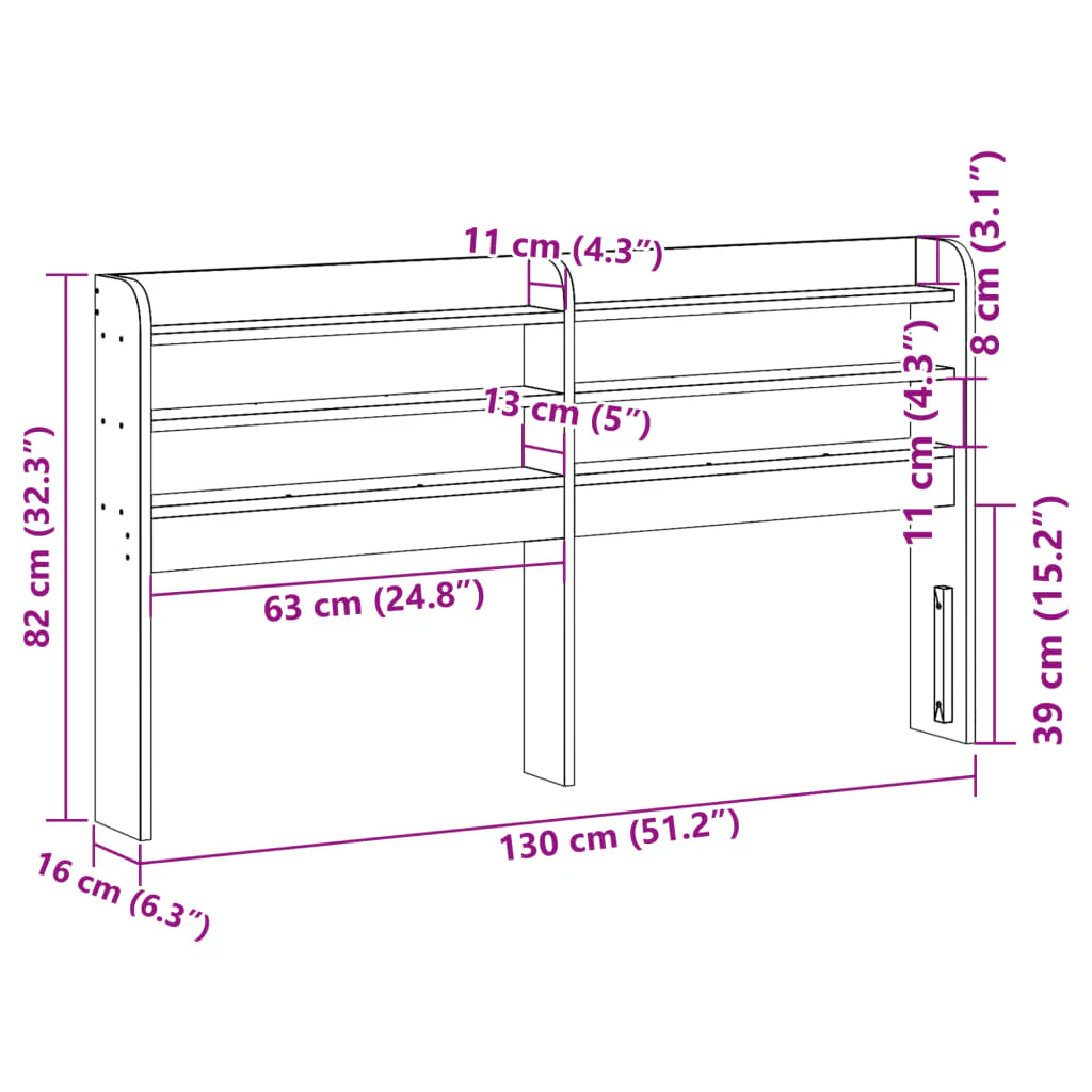sengegavl med hylder 120 cm massivt fyrretræ hvid - Image 8