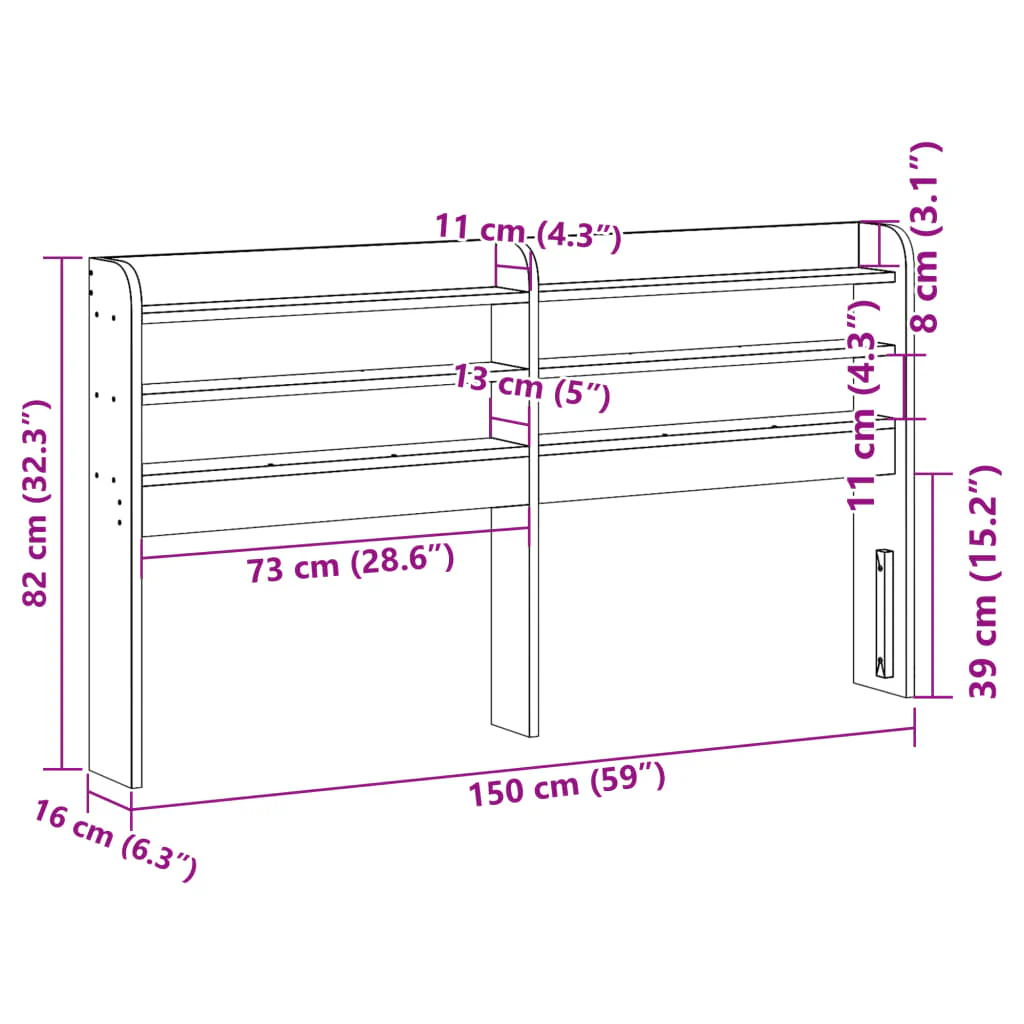 sengegavl med hylder 140 cm massivt fyrretræ gyldenbrun - Image 8