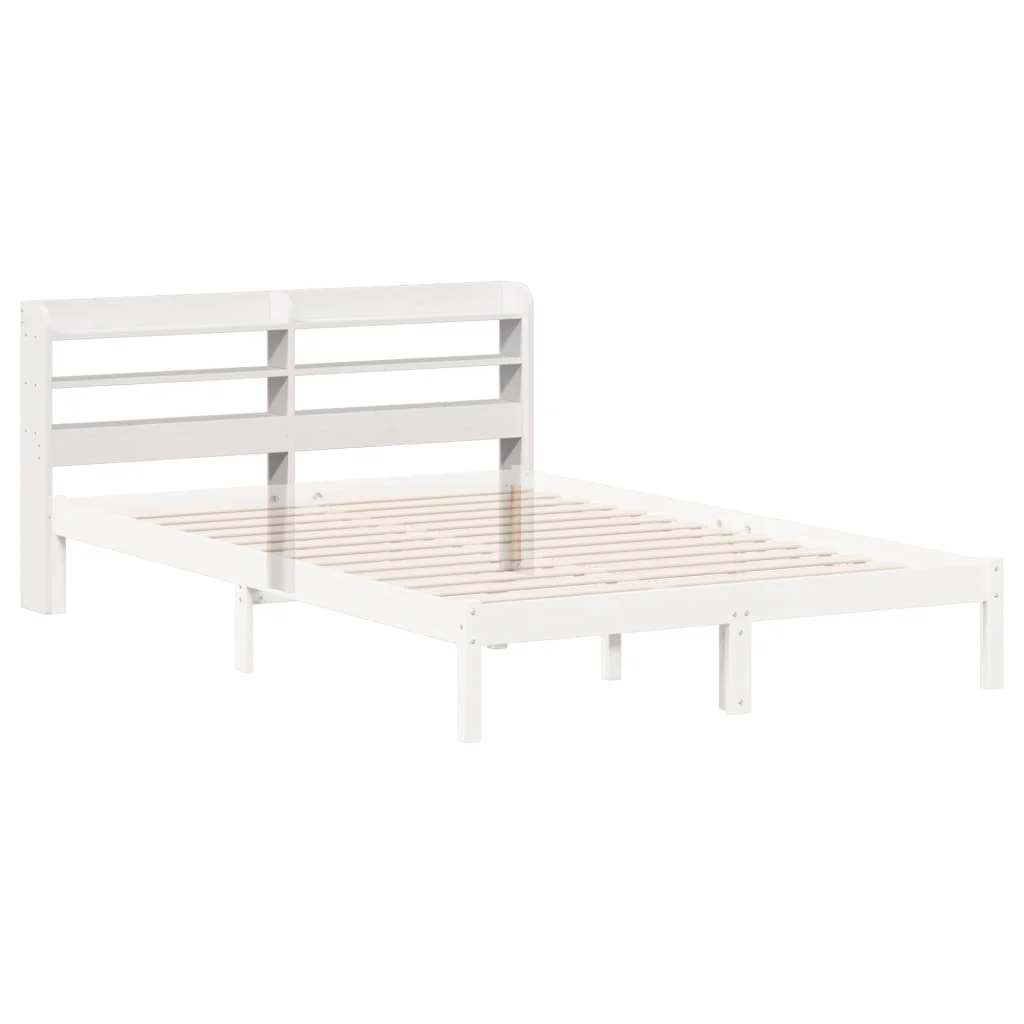 sengegavl med hylder 140 cm massivt fyrretræ hvid - Image 6