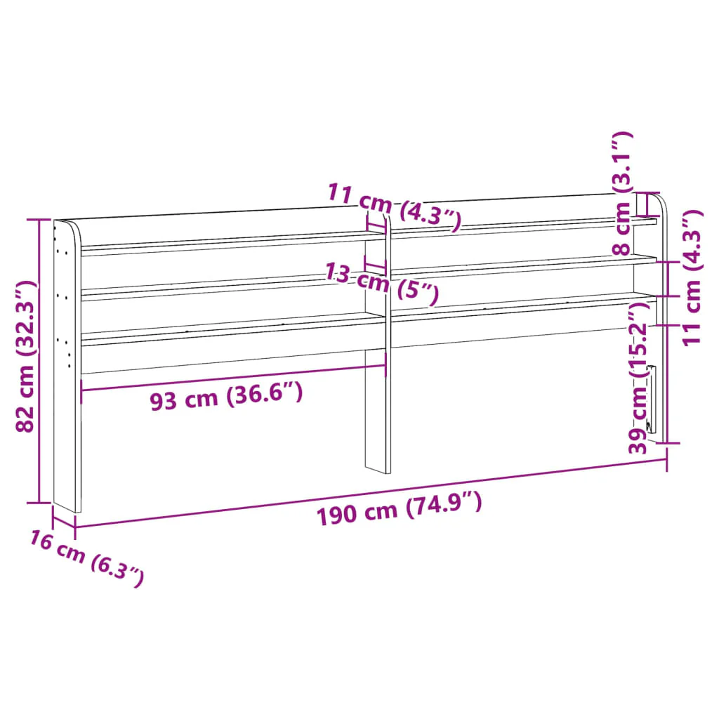 sengegavl med hylder 180 cm massivt fyrretræ - Image 8