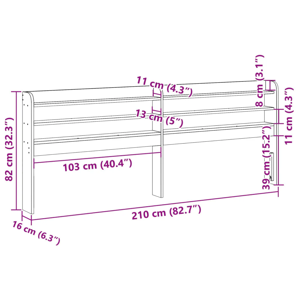 sengegavl med hylder 200 cm massivt fyrretræ - Image 8