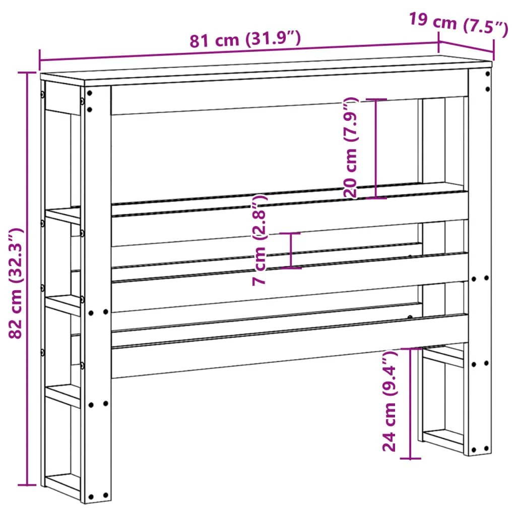 sengegavl med hylder 75 cm massivt fyrretræ hvid - Image 8