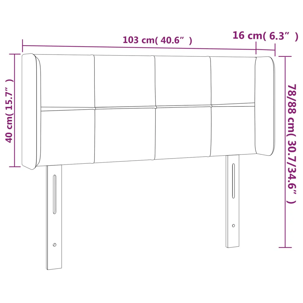 sengegavl med kanter 103x16x78/88 cm stof sort - Image 8