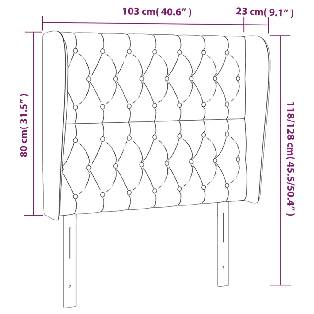 sengegavl med kanter 103x23x118/128 cm fløjl mørkegrå - Image 8
