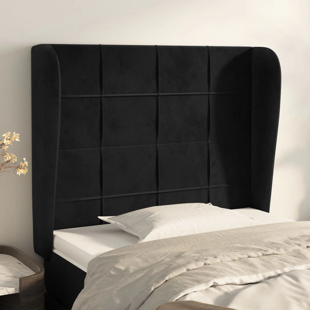 sengegavl med kanter 103x23x118/128 cm fløjl sort