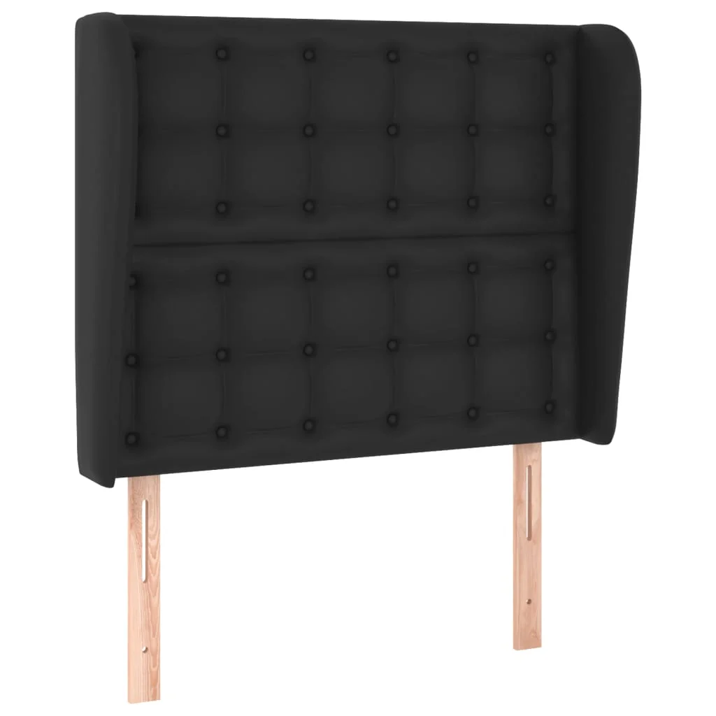 sengegavl med kanter 103x23x118/128 cm kunstlæder sort - Image 2