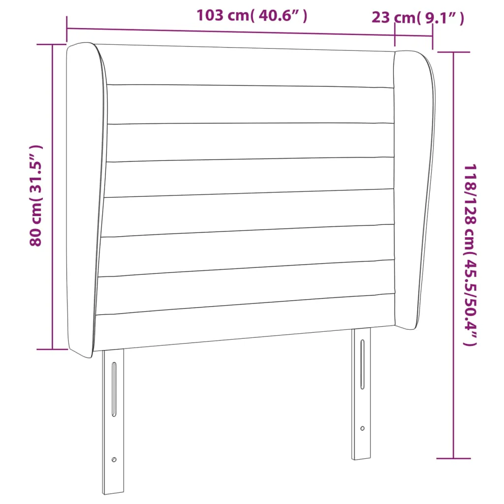 sengegavl med kanter 103x23x118/128 cm stof cremefarvet - Image 8