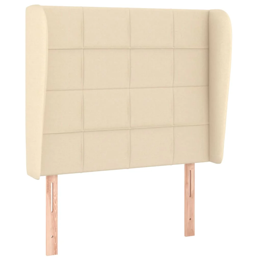 sengegavl med kanter 103x23x118/128 cm stof cremefarvet - Image 2