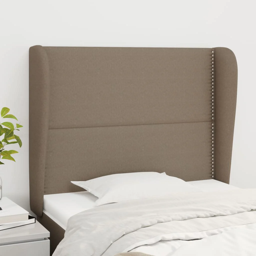 sengegavl med kanter 103x23x118/128 cm stof gråbrun