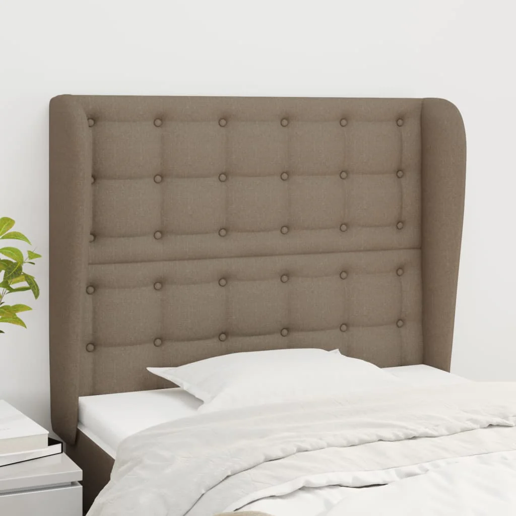 sengegavl med kanter 103x23x118/128 cm stof gråbrun