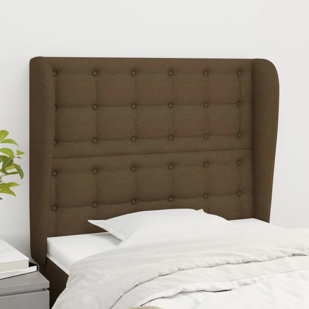 sengegavl med kanter 103x23x118/128 cm stof mørkebrun