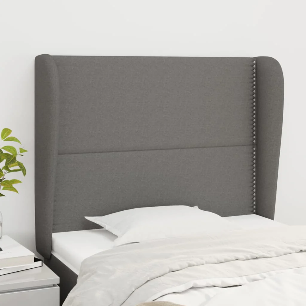 sengegavl med kanter 103x23x118/128 cm stof mørkegrå
