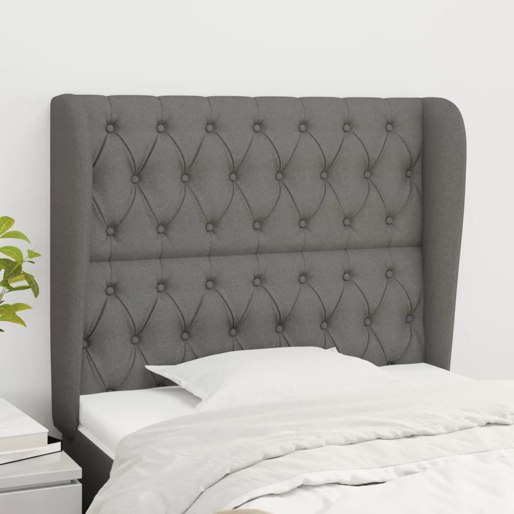 sengegavl med kanter 103x23x118/128 cm stof mørkegrå