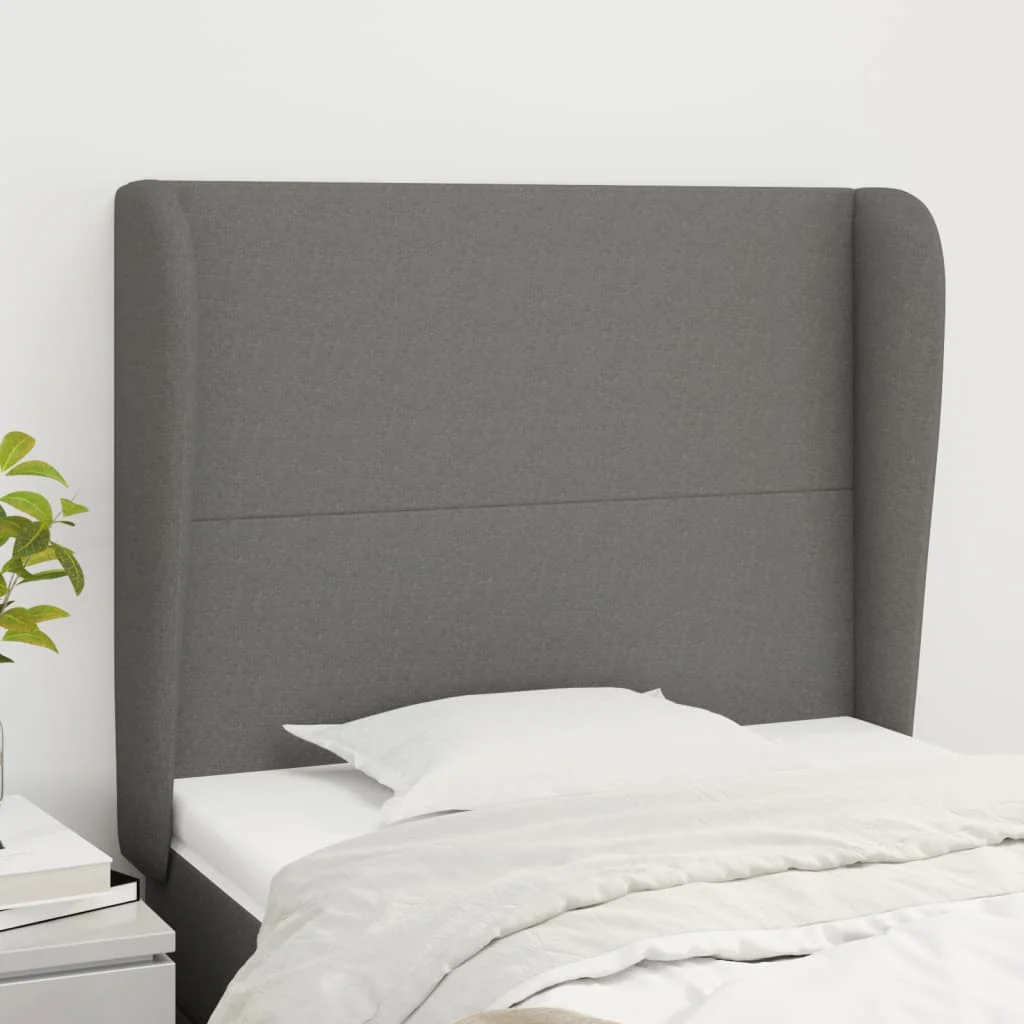 sengegavl med kanter 103x23x118/128 cm stof mørkegrå