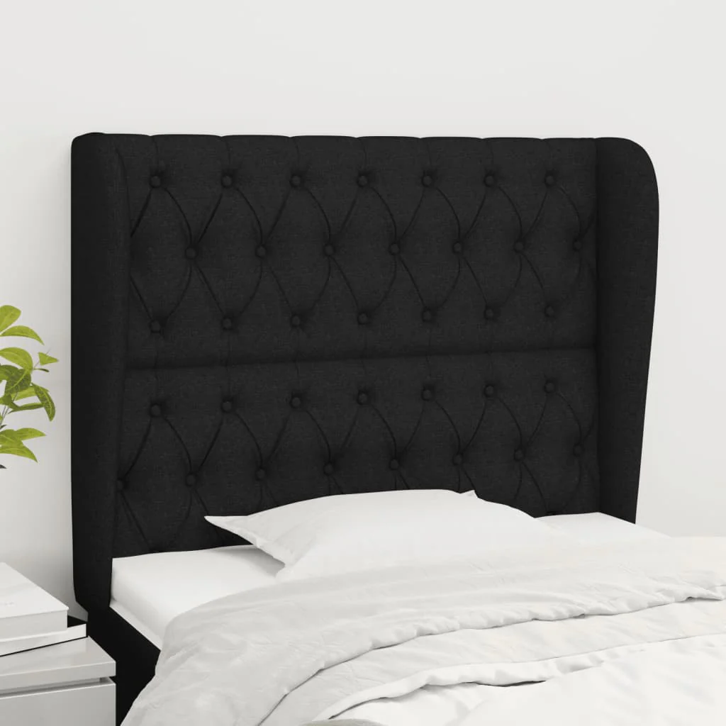sengegavl med kanter 103x23x118/128 cm stof sort