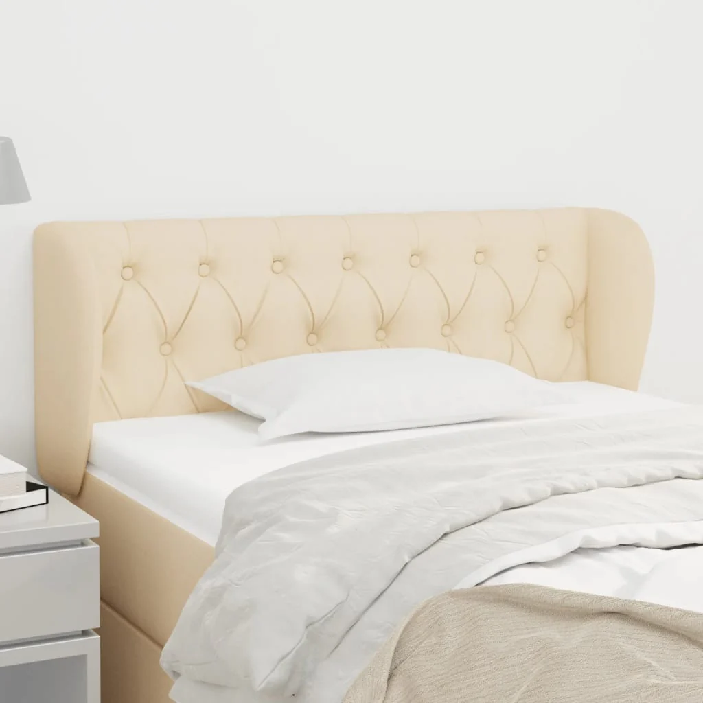 sengegavl med kanter 103x23x78/88 cm stof cremefarvet