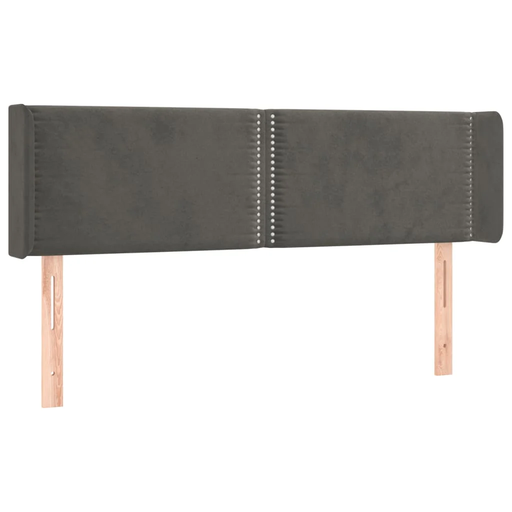 sengegavl med kanter 147x16x78/88 cm fløjl mørkegrå - Image 2