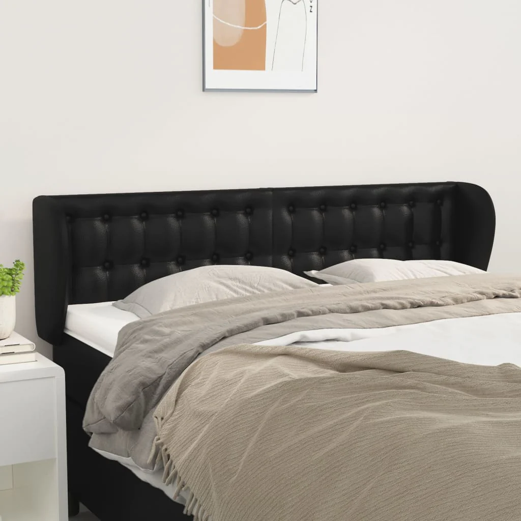 sengegavl med kanter 147x23x78/88 cm kunstlæder sort