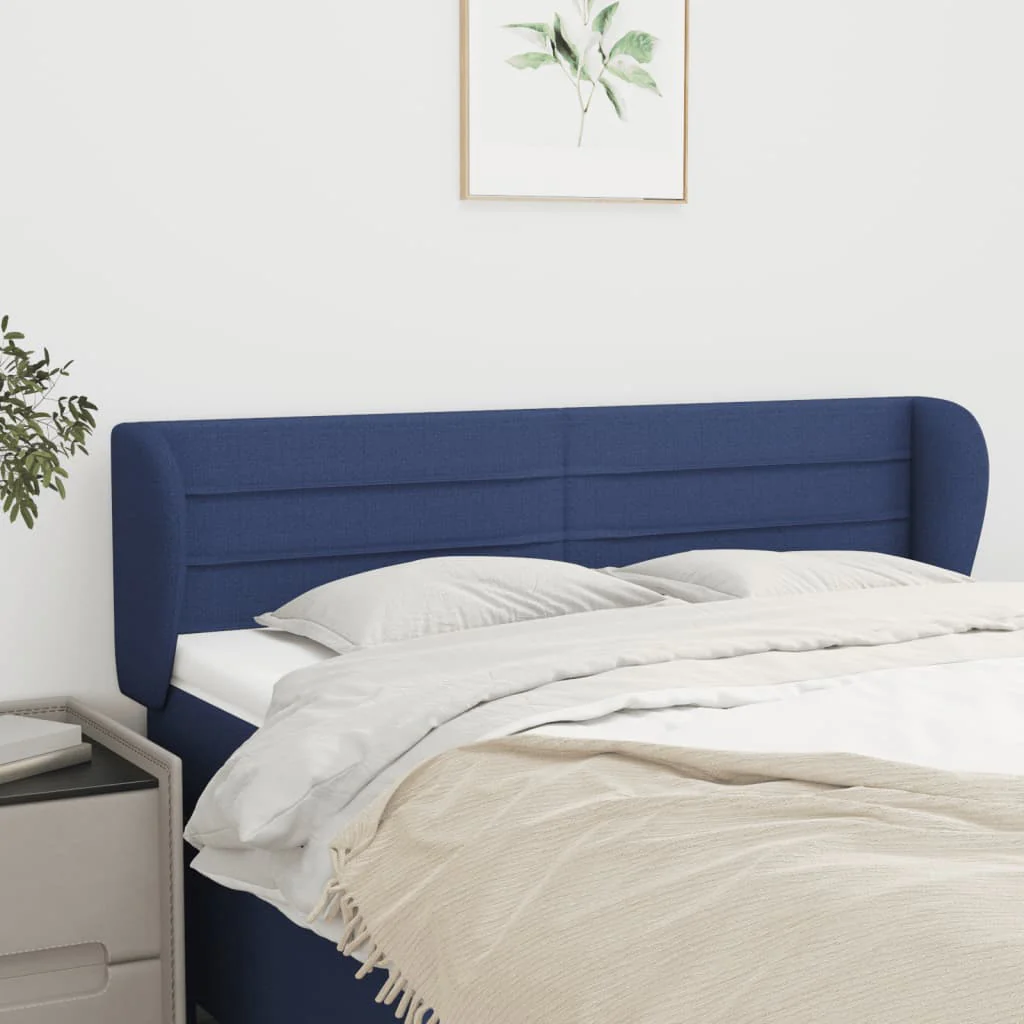 sengegavl med kanter 147x23x78/88 cm stof blĂĄ