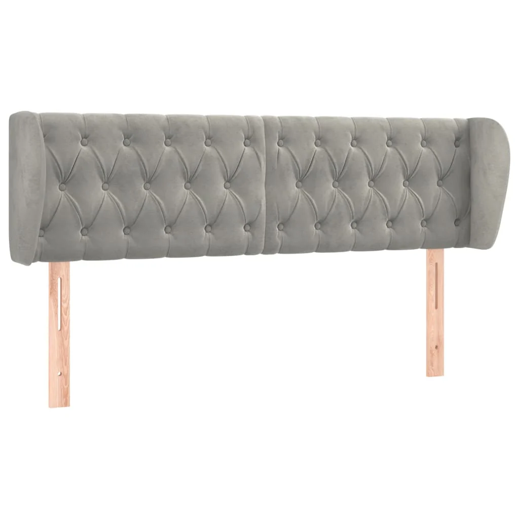 sengegavl med kanter 147x23x78/88cm fløjl lysegrå - Image 2