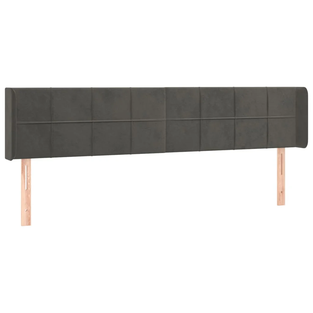 sengegavl med kanter 163x16x78/88 cm fløjl mørkegrå - Image 2