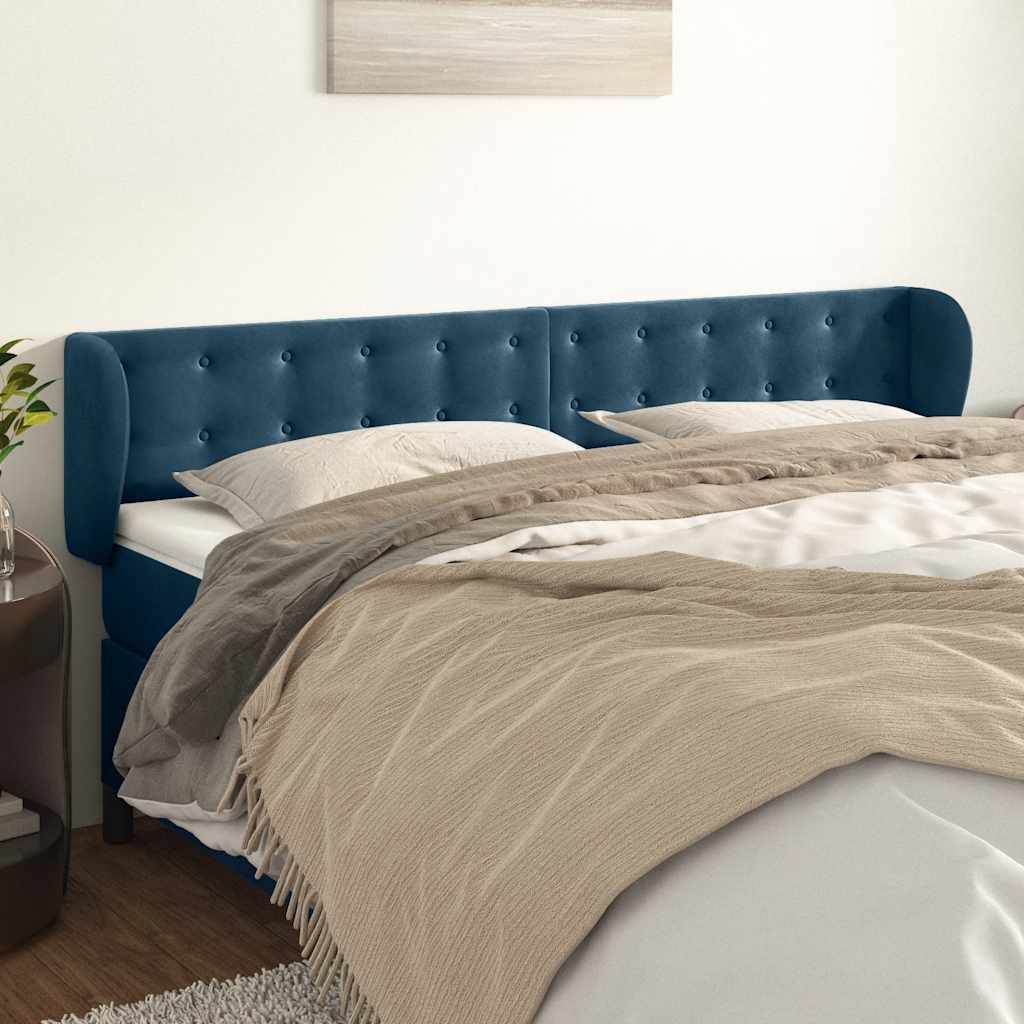 sengegavl med kanter 163x23x78/88 cm fløjl mørkeblå