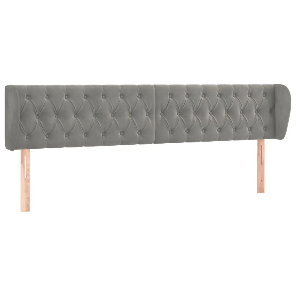 sengegavl med kanter 183x23x78/88cm fløjl lysegrå - Image 2