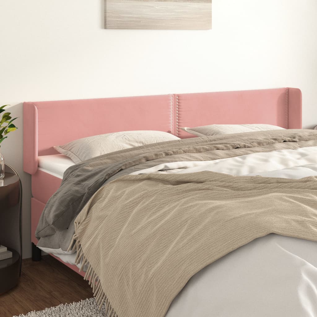 sengegavl med kanter 203x16x78/88 cm fløjl lyserød
