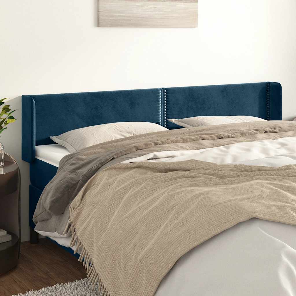 sengegavl med kanter 203x16x78/88 cm fløjl mørkeblå