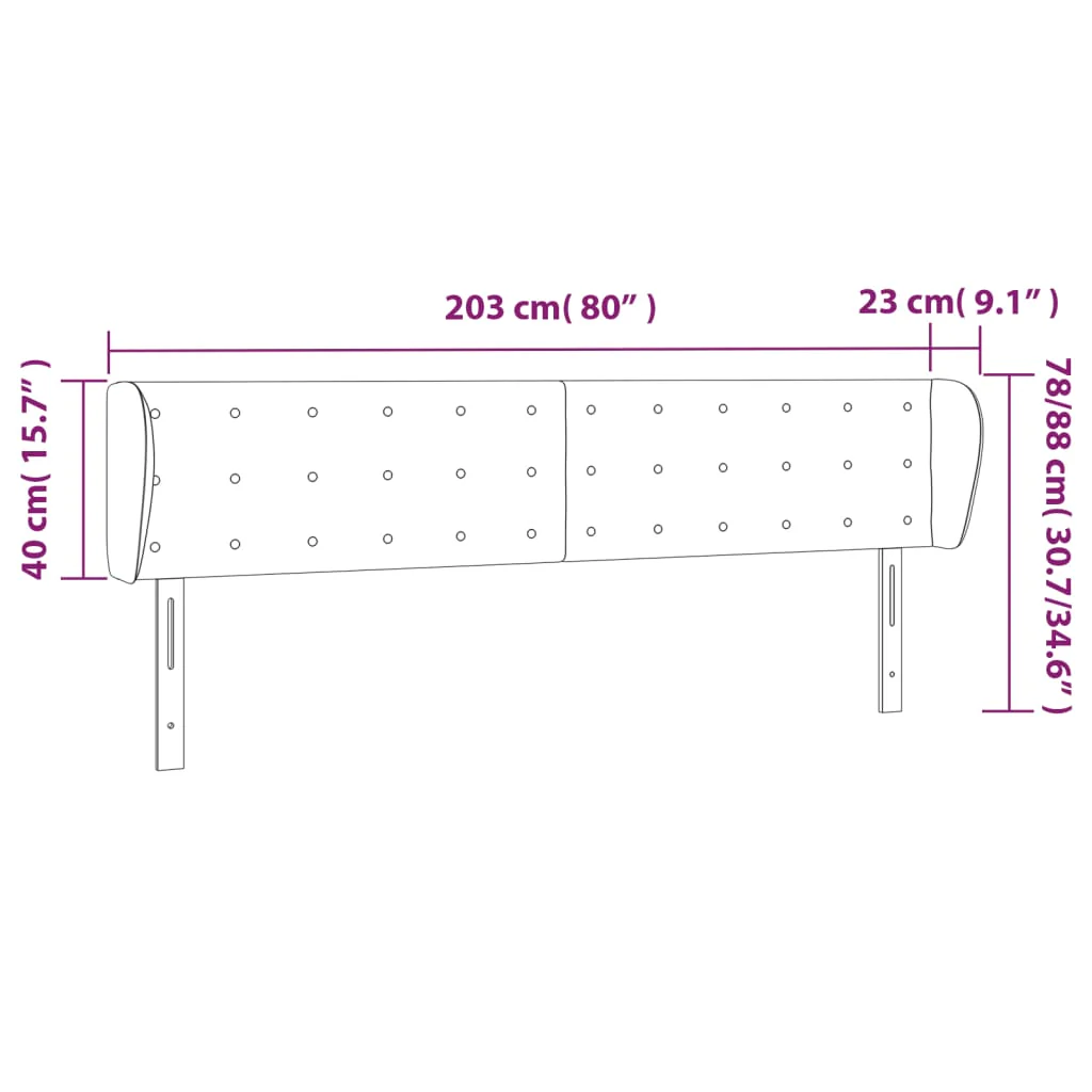 sengegavl med kanter 203x23x78/88 cm fløjl lyserød - Image 8