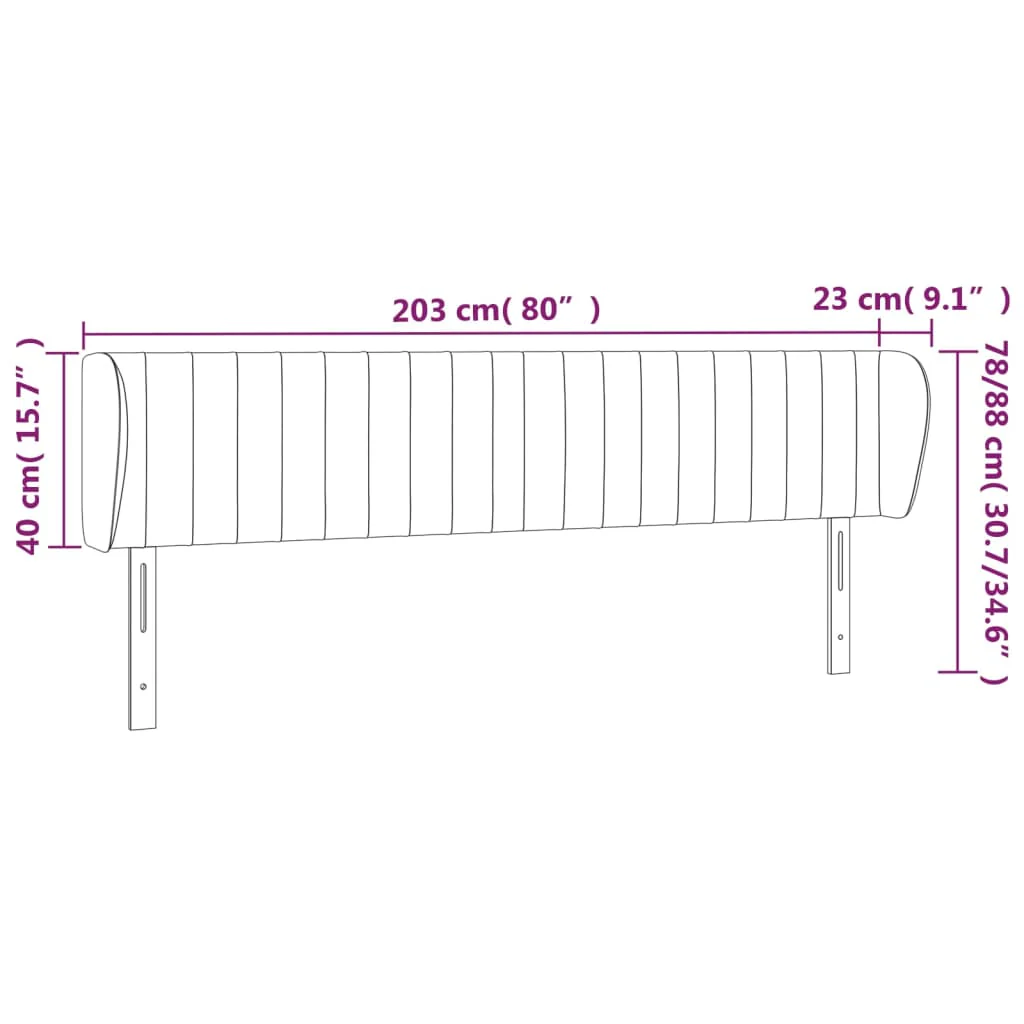 sengegavl med kanter 203x23x78/88 cm fløjl mørkegrå - Image 8