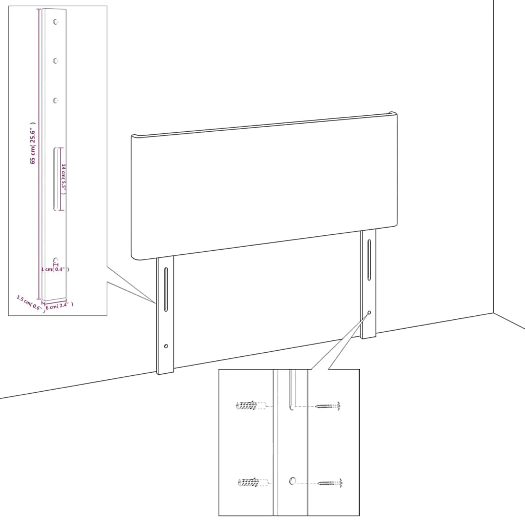 sengegavl med kanter 83x16x78/88 cm kunstlæder cremefarvet - Image 7