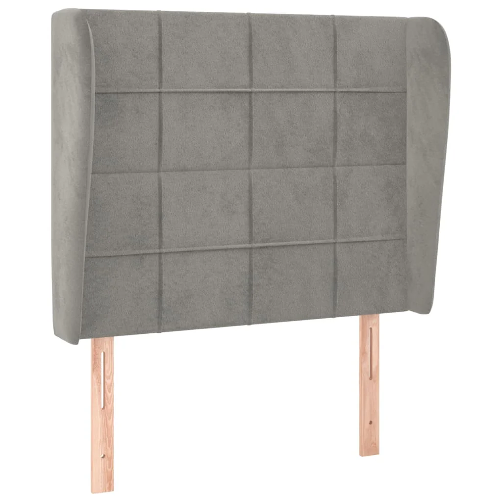sengegavl med kanter 83x23x118/128 cm fløjl lysegrå - Image 2