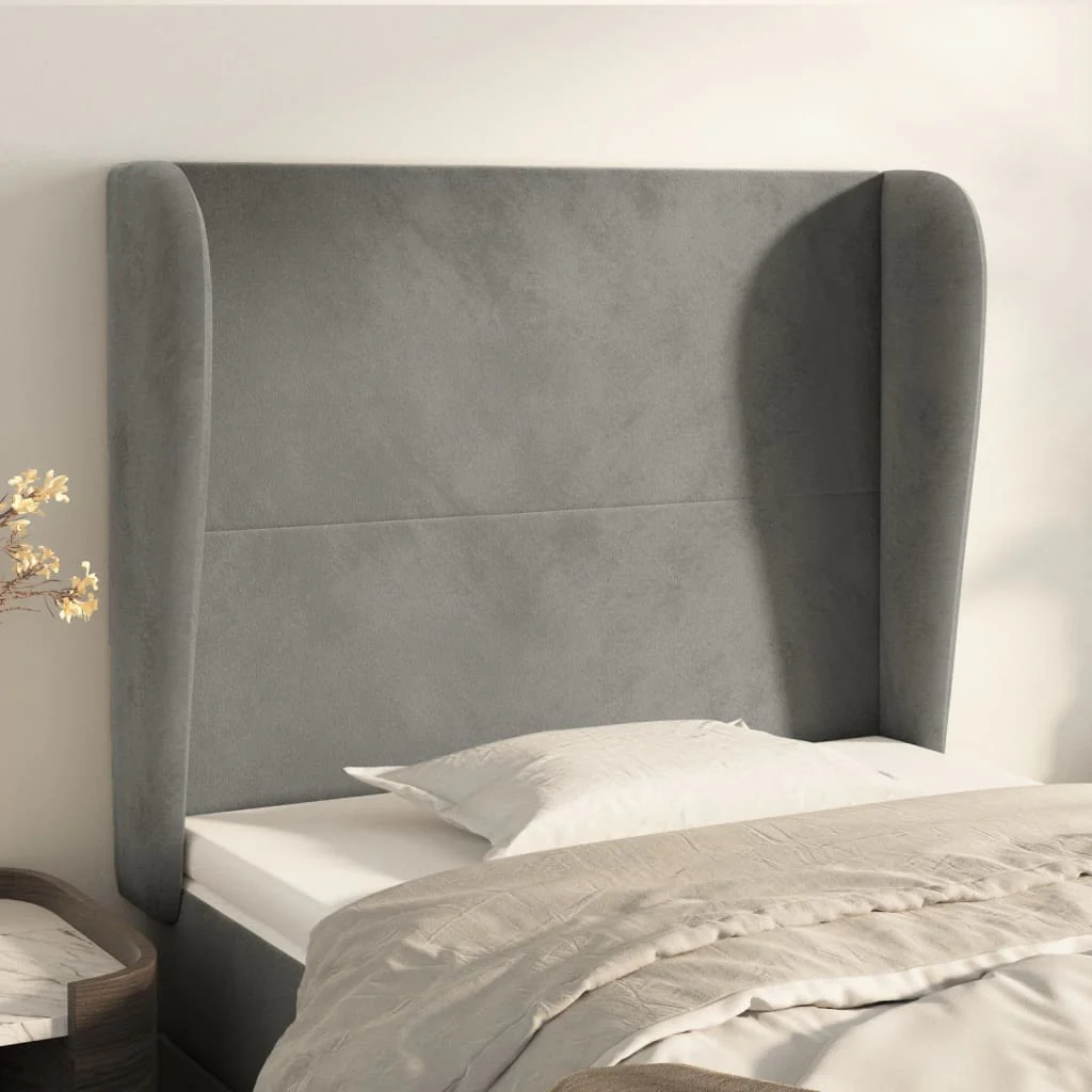 sengegavl med kanter 83x23x118/128 cm fløjl lysegrå