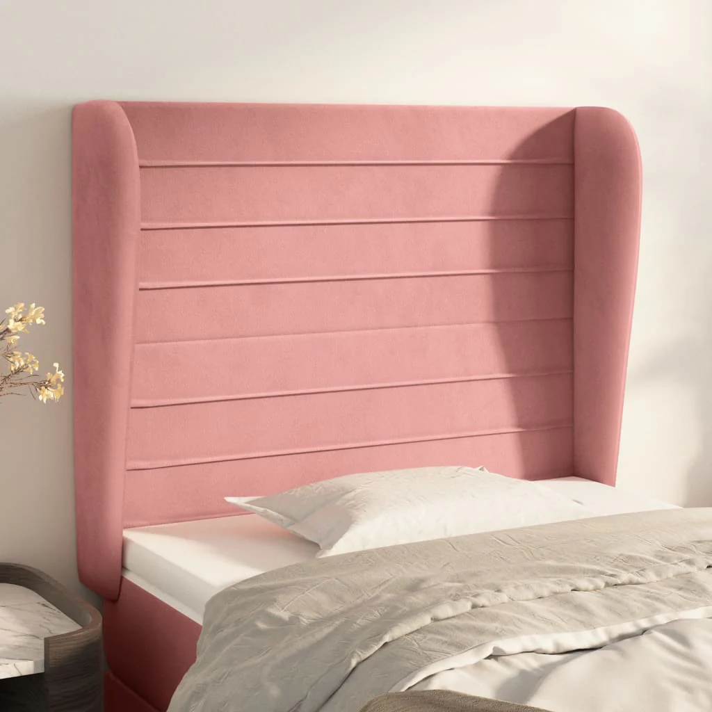 sengegavl med kanter 83x23x118/128 cm fløjl pink